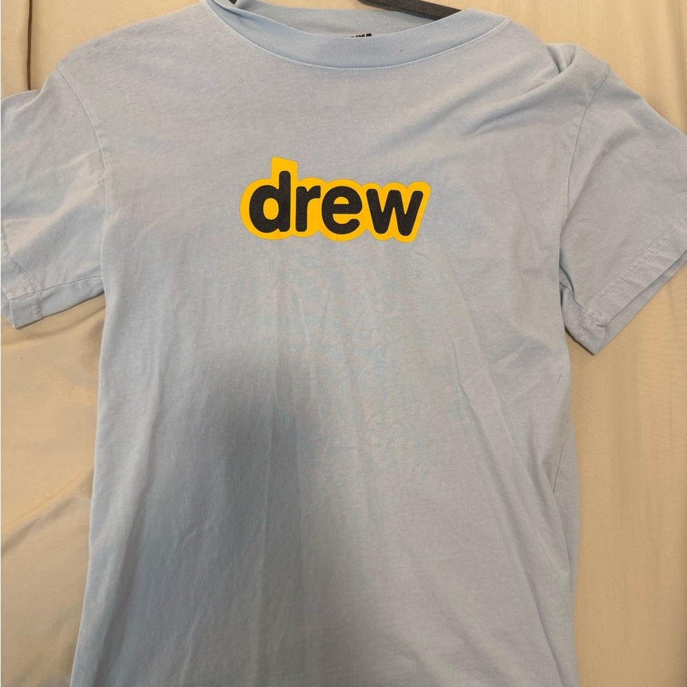 drew house Men's Sky Blue Tee with Yellow Logo